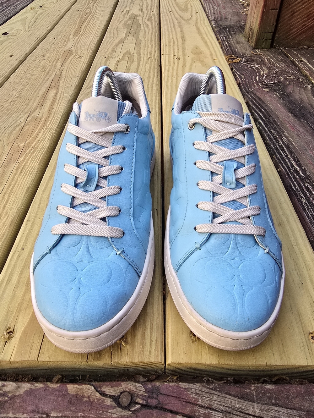 Coach Womens Clip Sneaker Signature Leather Casual Low Blue Size 8.5 CJ503 - Picture 2 of 15